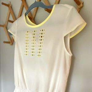 Ann Taylor CapSleeve White Yellow Blouse Top Size Petite Small